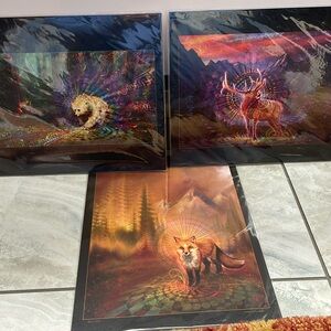 3x shamanic spiritual animal artwork prints from SIMON HAIDUK Fox Bear Elk art